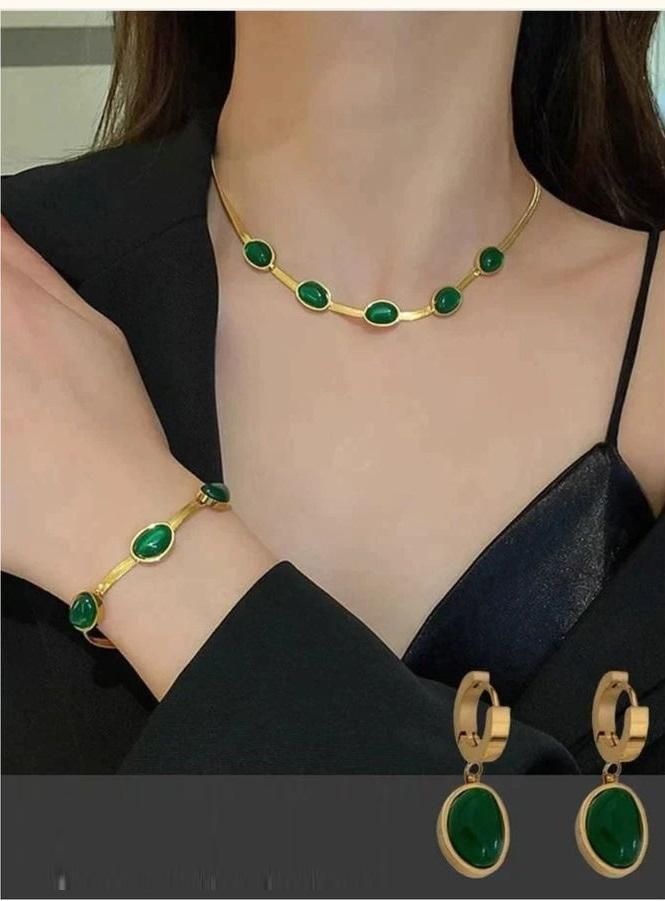Dazzip Elegant Green Crystal Pendant Necklace & Bracelet Set
